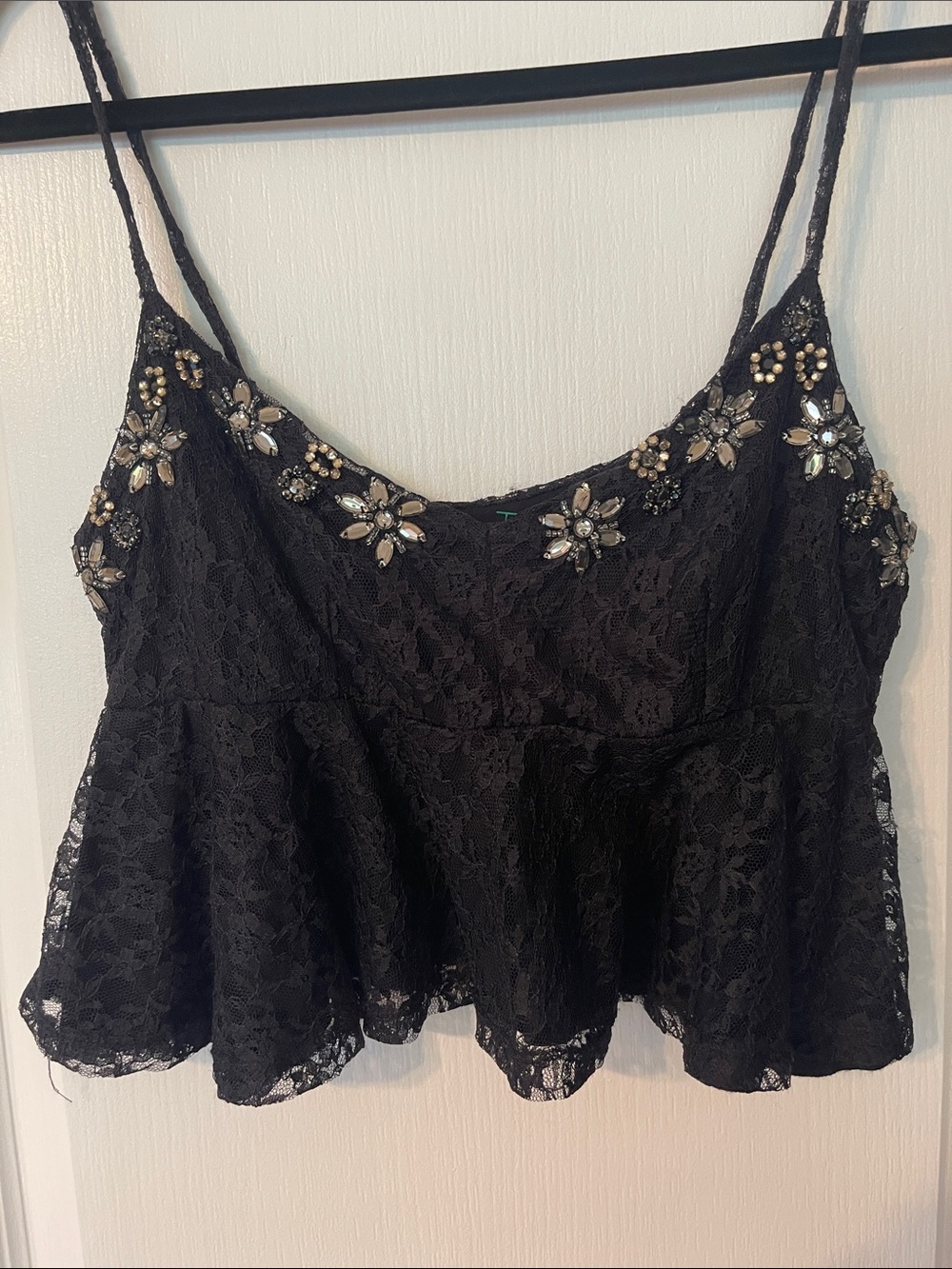 Topshop Black Lace Embellished Top Size 8 Peplum Camisole